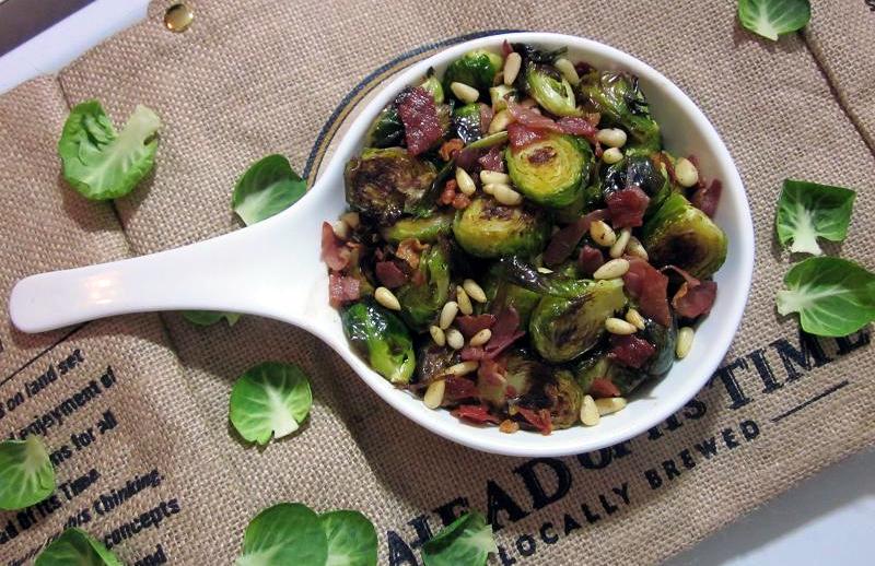 Roasted Brussel Sprouts with Prosciutto and Pine Nuts